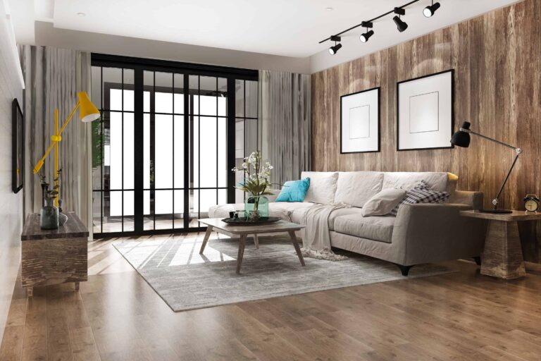 3d rendering loft luxury living room with bookshelf